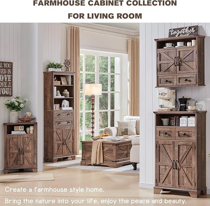 ACCOHOHO Bathroom Wall Cabinet, Farmhouse 24" Wide Medicine Cabinet with Drawer, Adjustable Shelf, Double Barn Doors, Storage Cabinets for Bathroom, Kitchen, Living Room, Rustic Brown - ModernBath