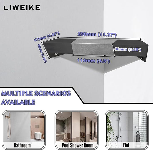 LIWEIKE Shower Foot Rest for Shaving Legs Non-Slip Scrub Corner Shower Footrest Bar Sturdy Stainless Steel Bathroom Stool for Shower to Shaving Legs Square, Matte Black