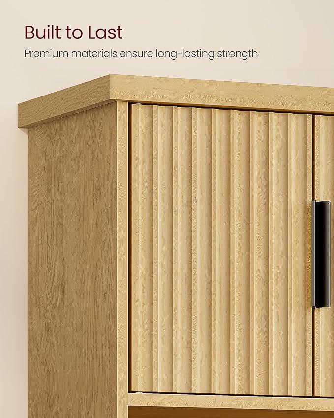 VASAGLE MAXE Collection - Bathroom Cabinet Wall Mounted, Over Toilet Hanging Cabinet with Adjustable Shelf, Towel Bar, Fluted Doors, 7.9 x 17.7 x 24 Inches, Transitional, Oak Beige UBBK137Y01S - ModernBath