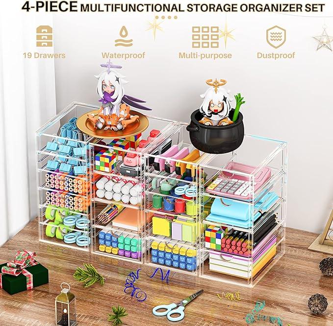YFXCVSL Acrylic Makeup Organizer with 19 Drawers, 4 Pack Clear Storage Drawers, Bathroom Makeup Organizer for Palettes, Cosmetic, and Beauty Supplies,Ideal for Vanity, Cabinet,Desk Organization - ModernBath