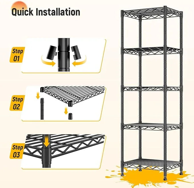 5 Tier Metal Shelving Unit Wire Shelving,Storage Shelves for Small Space:Adjustable Storage Rack Standing Bathroom Shelf and Narrow Shelf for Laundry Dorm Kitchen Pantry Closet15.8"w*11.8"D*53"H - ModernBath