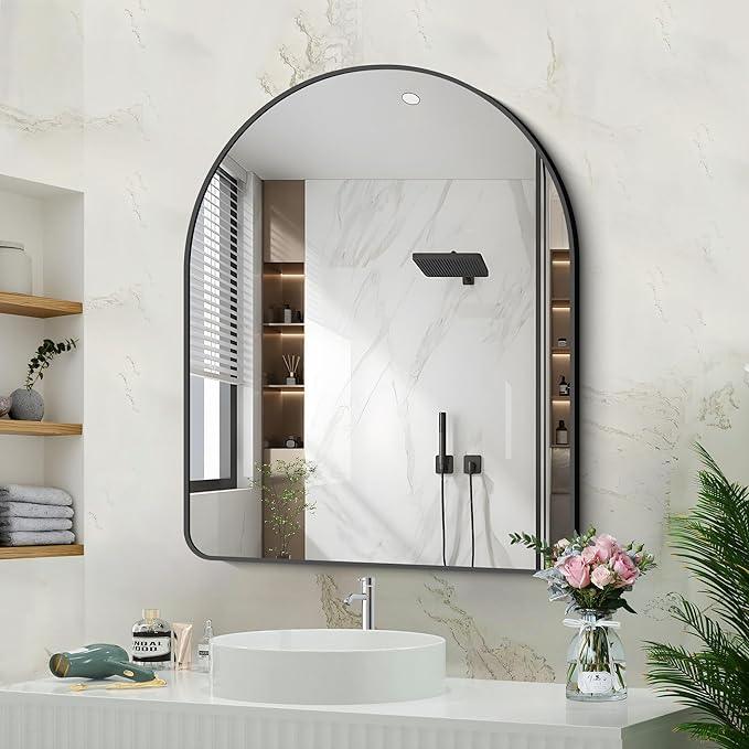 Arched Bathroom Mirror, 30"x36" Black Arched Mirror for Bathroom, Wall Mounted Mirror, Black Vanity Wall Mirror w/Metal Frame for Bedroom, Entryway, Living Room, Hanging or Leaning Against Wall - ModernBath