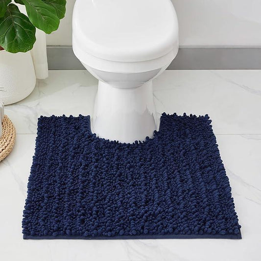 ILANGO Toilet Rugs U Shaped Navy Blue 24x24 Bathroom Rugs,Extra Soft Absorbent Chenille Bath Rugs,Thick Non-Slip Shaggy Bath Mat,Machine Washable Quick Dry Bath Mats for Toilet Contour - ModernBath