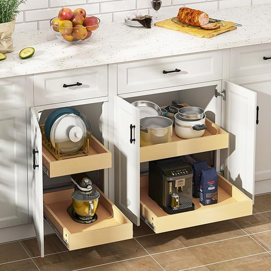 WelFurGeer 2-Tier Pull Out Cabinet Organizer with Soft Close Slides, Pull Out Drawers for Cabinets, Heavy-Duty Slide Out Drawers for Kitchen Cabinets, Under Sink, Pantry & Bathroom