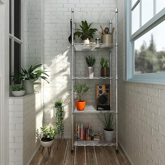 Homdox 5 Tier Steel Wire Shelving Unit on Wheels,Chrome Shelves for Garage Kitchen Living Room,Heavy Duty Shelving Rack, 23.2 x 13.8 x 72 inch (L x W x H) - ModernBath