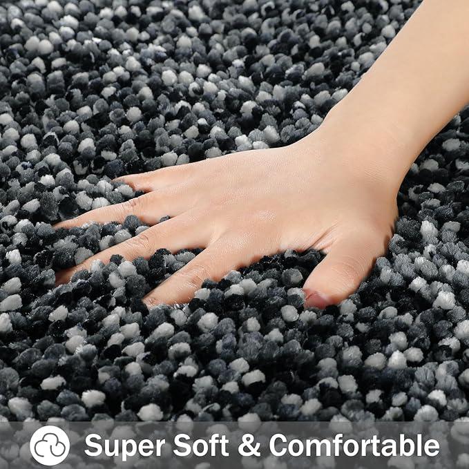 Yimobra Luxury Chenille U-Shaped Toilet Rug, Super Soft Shaggy Contour Bath Mat for Bathroom Floor, Fluffy, Water Absorbent, Non Slip, Machine Washable, Dry Quickly, 24''x 20'', Black & Dark Grey - ModernBath