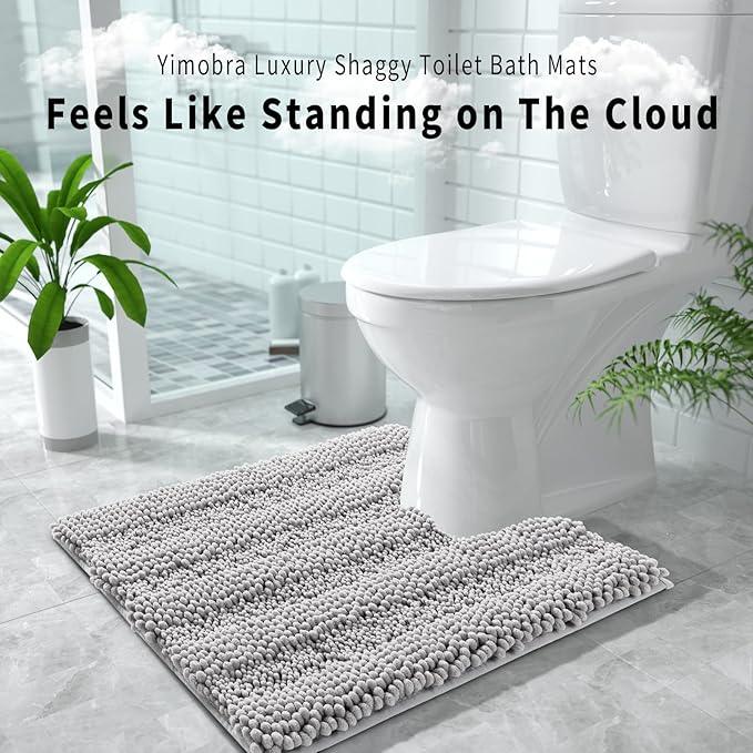 Yimobra Toilet Rugs U Shaped Washable 24 x 20, Non Slip and Super Absorbent Toilet Mat, Quick Dry, Ultra Luxury Microfiber Chenille Plush Fluffy Contour Bath Rugs for Toilet Base, Gray - ModernBath