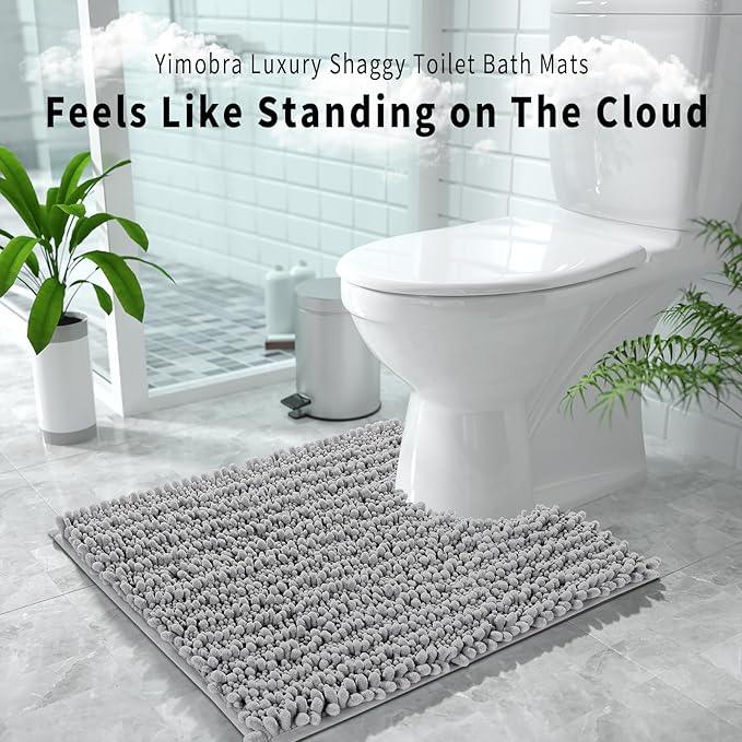 Yimobra Toilet Rug U Shaped Washable 24x24 Inch - Ultra Soft Absorbent Chenille Bath Rugs for Toilet, Quick Dry & Machine Washable, Non Slip Contour Bathroom Mat, Gray - ModernBath