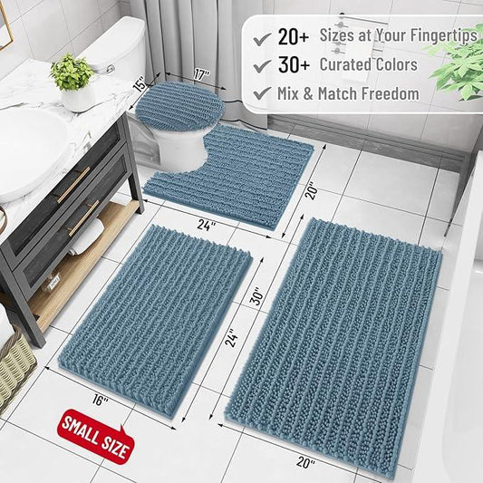 Arotive Luxury Chenille Bathroom Rug Mat, Extra Soft Thick Absorbent Shaggy Bath Rugs, Non-Slip Machine Wash Dry, Plush Bath Mats for Bathroom, Shower and Tub, 24x16, Smoky Gray - ModernBath