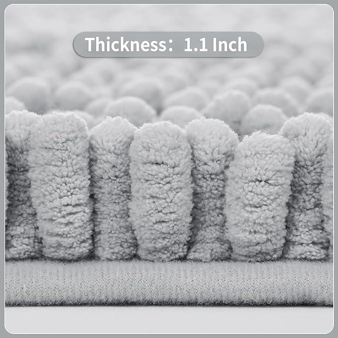 Yimobra Long Bathroom Rugs Non Slip Washable 44x24 Inch - Ultra Soft Absorbent Chenille Bath Mat, Quick Dry Shaggy Floor Carpet for Tub Shower, Silver Home Decor Accessories - ModernBath