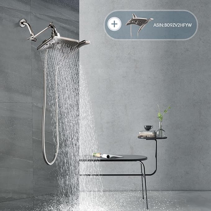 BRIGHT SHOWERS Brass Shower Arm Extender for Rain and Handheld Shower Head, 5 Inch Universal Shower Head Extension Arm, Height & Angle Adjustable, Brushed Nickel