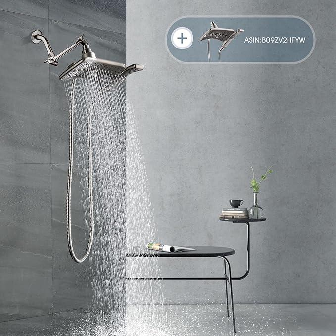 BRIGHT SHOWERS Brass Shower Arm Extender for Rain and Handheld Shower Head, 5 Inch Universal Shower Head Extension Arm, Height & Angle Adjustable, Brushed Nickel - ModernBath