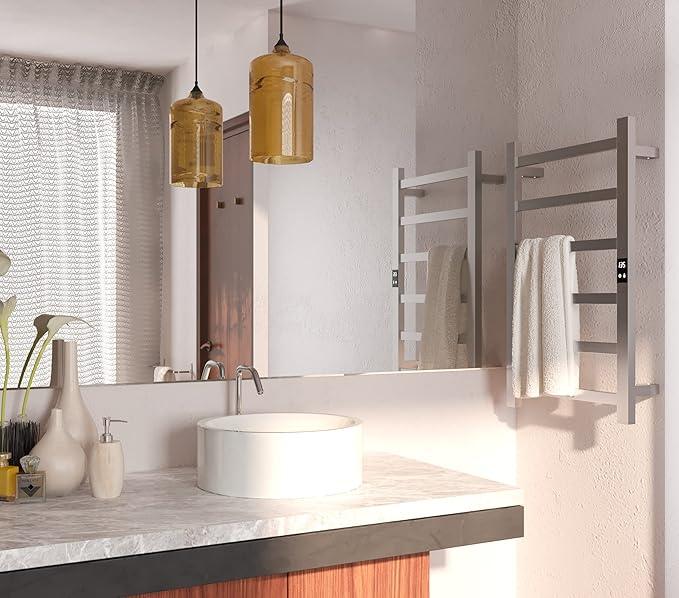 Electric Towel Warmer | Super Thin | with Timer & Temperature Multi-Level Adjustments | Hardwired & Plug-in | 6 Bar Polished Finish - ModernBath