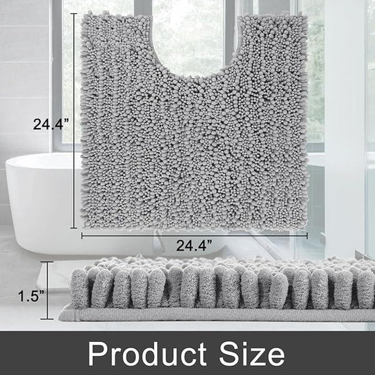 Yimobra Toilet Rug U Shaped Washable 24x24 Inch - Ultra Soft Absorbent Chenille Bath Rugs for Toilet, Quick Dry & Machine Washable, Non Slip Contour Bathroom Mat, Gray - ModernBath