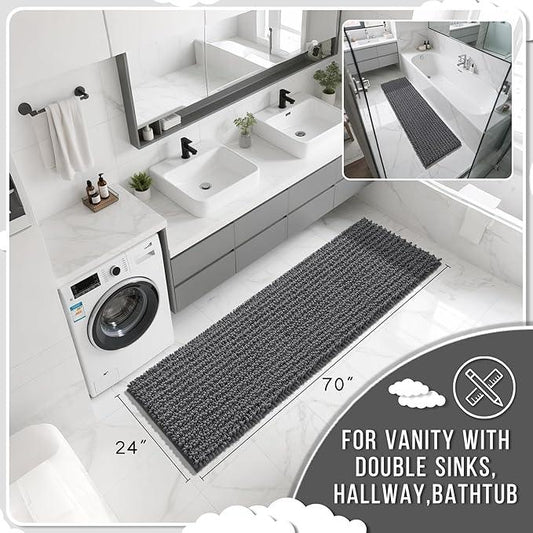 Yimobra Bathroom Runner Rug 70x24 Inch - Extra Long Non Slip Chenille Bath Mat, Soft & Absorbent, Machine Washable Shaggy Hallway Carpet for Vanity Tub Shower, Dark Gray Home Decor Accessories - ModernBath