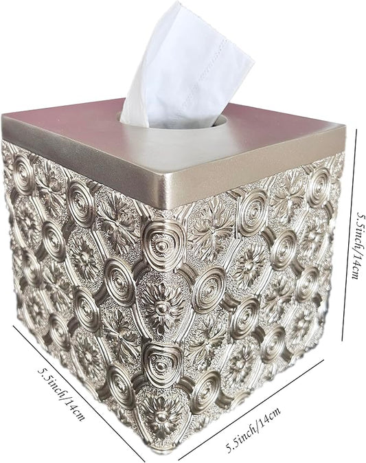 Hymmah Modern Square Tissue Box Cover Holder,Bathroom Accessories Decor Unique Design Tissue Box Cover for Bathroom Vanity Counter Tops Also Great for Bedrooms and Living Rooms (Gold)