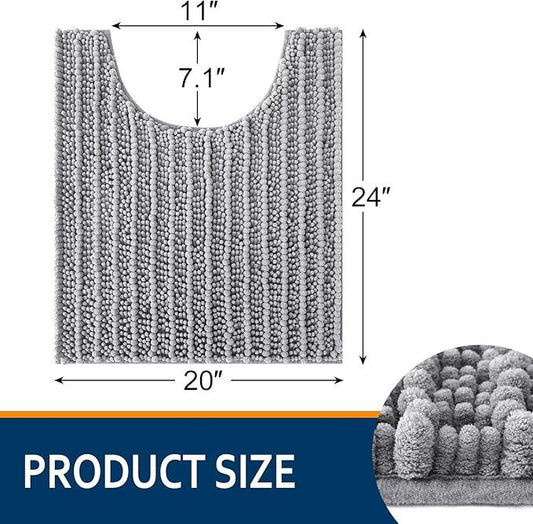 Smiry Bathroom Toilet Rugs U Shaped 24x20, Extra Soft Absorbent Non Slip Rubber Backing Chenille Contour Bath Rugs for Toilet, Machine Washable Contoured Bath Mats, Grey - ModernBath