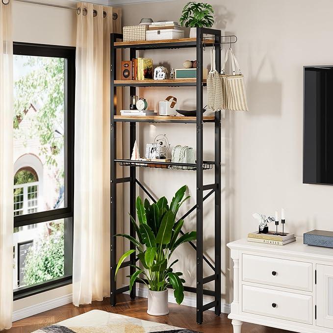 Over-The-Toilet Storage Rack, 4 Tier Bathroom Shelf Organizer Over Toilet with Adjustable Shelves, Basket, Hooks, Paper Holder, Quick Interlock Install & Water-Resistant Shelves (Vintage Brown) - ModernBath