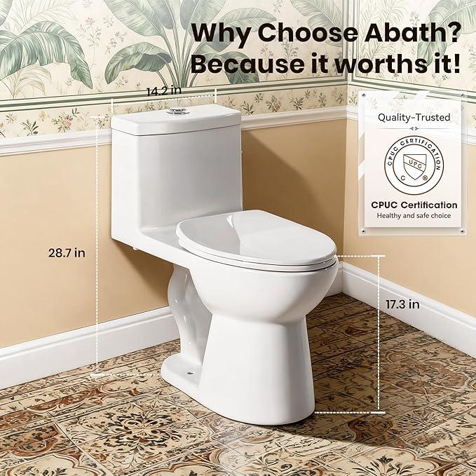 One Piece Toilet for Bathrooms Elongated Soft Close Seat, 17" ADA Chair Height, 360° TSUNAMI Dual Flush 0.8/1.28 GPF, WaterSense Certified, Modern Easy Clean Toilets for Small Space, 12'' Rough-In - ModernBath