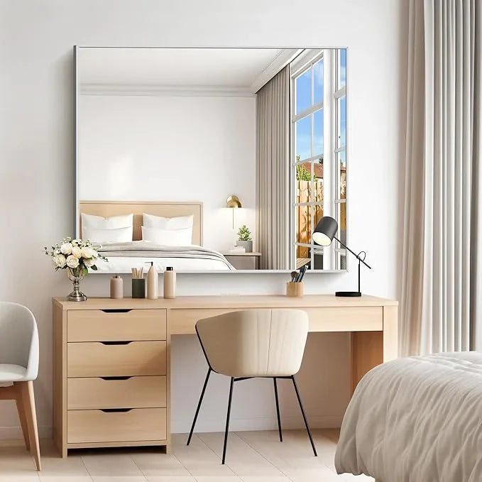 COFENY 40x48inch Silver Bathroom Mirror, Silver Rectangle Mirror with Frame, Large Rectangular Wall Mirrors for Bathroom, Living Room, Hair Salon, Big Farmhouse Mirror Hang Horizontal/Vertical - ModernBath