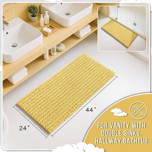 Yimobra Long Bathroom Rugs Non Slip Washable 44x24 Inch - Ultra Soft Absorbent Chenille Bath Mat, Quick Dry Shaggy Floor Carpet for Tub Shower, Yellow Home Decor Accessories - ModernBath