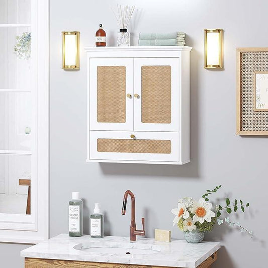 Spirich Bathroom Wall Cabinet Over Toilet, Modern Rattan Medicine Cabinet with Adjustable Shelf, Space-Saving Wall Mount Storage - ModernBath