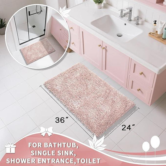 Yimobra Large Bathroom Rug Non Slip 36x24 Inch, Extra Thick Soft Absorbent Chenille Bath Mat, Machine Washable Quick Dry Bath Rugs for Bathroom Floor, Tub and Shower, Home Decor Accessories, Pink - ModernBath