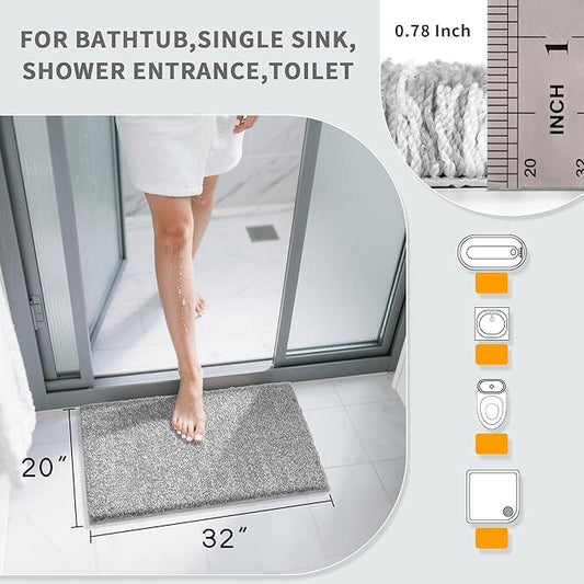 Yimobra Bathroom Rugs Non Slip Washable,Soft Absorbent Microfiber Bath Mat, Dual-Tone Decor Rug with Rubber Backing for Bathroom Floor,Tub and Shower,32x20, Home Essentials,Grey and White - ModernBath