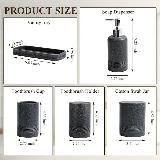 Bathroom Accessories Set, 6-Piece Bathroom Accessory Set, Toothbrush Holders Set, Soap Dispenser, Vanity Tray, Tumbler, Cotton Swab Jars, Bathroom Organizer for Modern Bathrooms(Black) - ModernBath