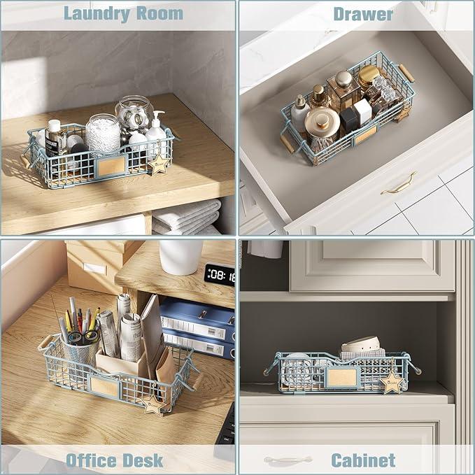 Bathroom Organizer Basket with Handle, Home Decor Basket- Bathroom Organizers and Storage - Exquisite Vanity Tray for Skincare - Restroom Counter Baskets for Organizing - Blue - ModernBath