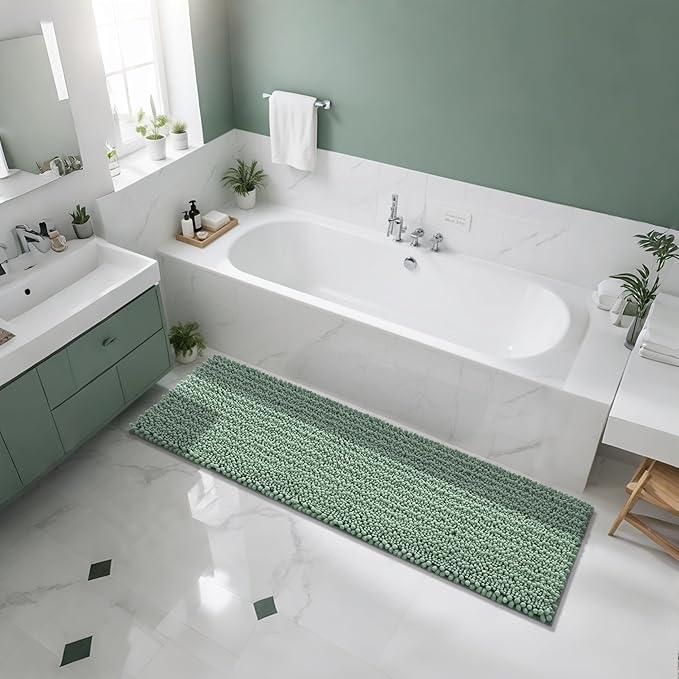 Yimobra Bathroom Runner Rug 70x24 Inch - Extra Long Non Slip Chenille Bath Mat, Soft & Absorbent, Machine Washable Shaggy Hallway Carpet for Vanity Tub Shower, Green Home Decor Accessories - ModernBath