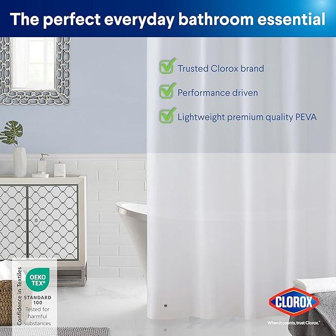 CLOROX Shower Curtain Liner, Premium Lightweight Flexible Waterproof 3g PEVA for Bathroom with Weighted Magnets, Standard Size 70" x 72", Frosty 2 Pack - ModernBath
