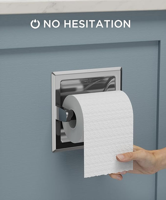 FORIOUS Recessed Toilet Paper Holder, Stainless Steel Durable Tissue Roll Holder Wall Mount for Bathroom Space Saving Design with Mounting Bracket, Wall Toilet Paper Dispenser Insert, Chrome