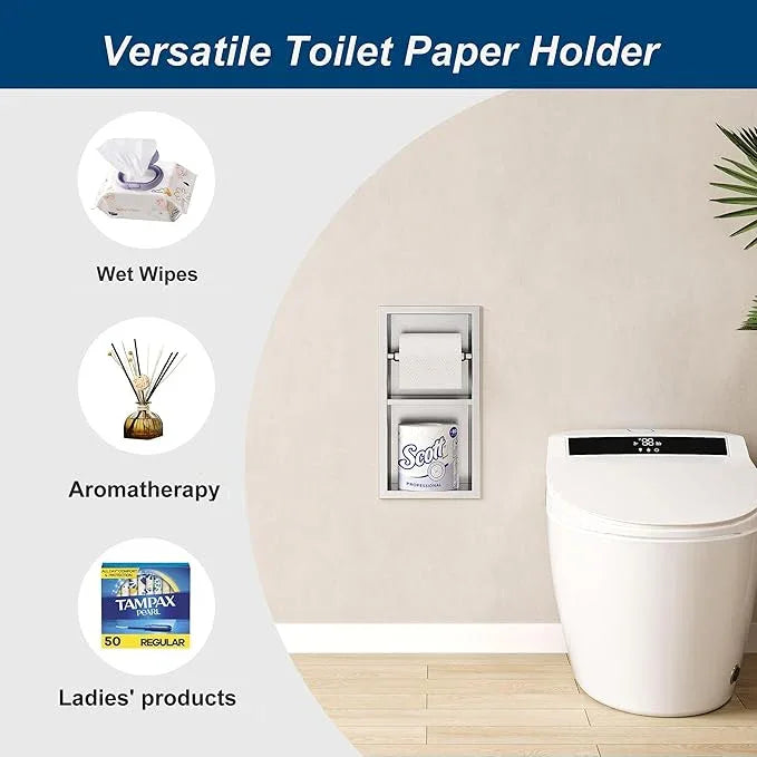 Neodrain Brushed Toilet Paper Holder, Contemporary Hotel Style Pivoting in Wall Tissue Holder, Stainless Steel Recessed Tissue Paper Roll Holder, Dual roll(Brushed Nickel) - ModernBath