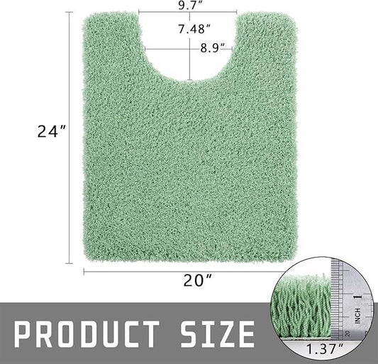 Yimobra U Shaped Toilet Bath Rug, Fluffy Plush, Super Shaggy Soft Non Slip, Water Absorbent Microfiber Bath Mat, Dries Quickly, Machine Washable Thick Bathroom Rugs, 20"x 24", Pure Light Green - ModernBath