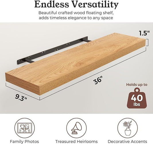 Floating Shelves for Wall, Wall Mounted Rustic Wood Shelves for Bathroom, Bedroom, Living Room, Kitchen, Hanging Shelf for Books/Storage/Room Decor (Oak, 36") - ModernBath