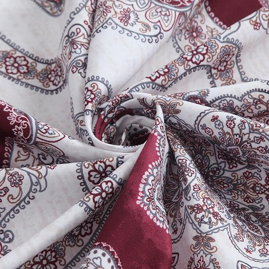 BESTRIPES Extra Long Burgundy Shower Curtain 90 Inches, Water Repellent Fabric with Medallion Pattern, 12 Metal Grommets & Weighted Hem