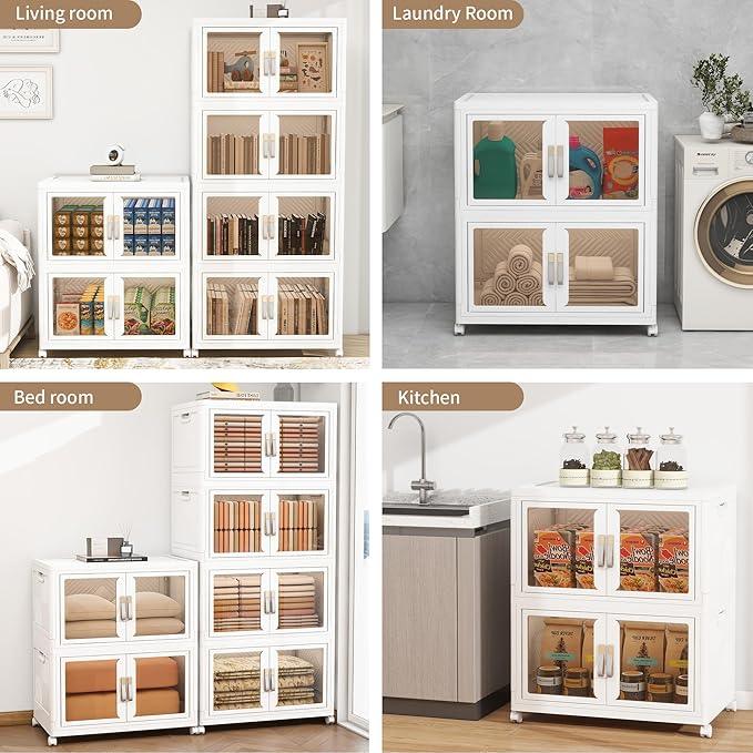 Large Stackable Storage Bins with Lids, 330QT-165QT*2Tier Foldable Cabinet for Closet Organizers, Plastic Storage Containers Box with Wheels - ModernBath