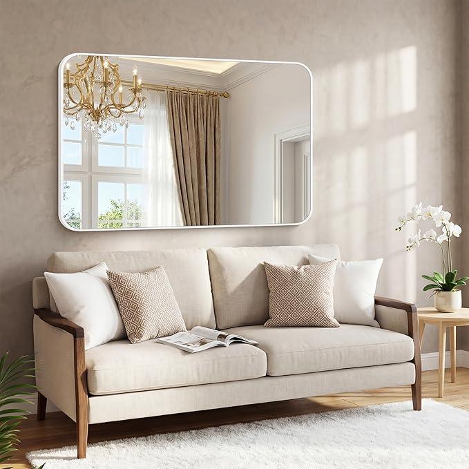 BONEWEI White Bathroom Mirror,55x36 inch Wall Mirror for Bathroom Wall Mounted,Rectangle Mirror for Bathroom Over Sink,Modern Frame Round Corner for Living Room,Bedroom Entryway,Horizontal/Vertical - ModernBath