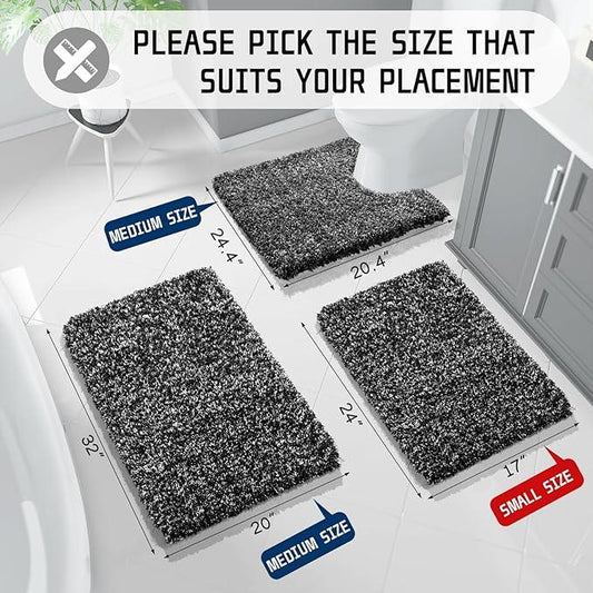 Yimobra Bathroom Rugs Sets 2 Piece, Soft Absorbent Bath Mat and U-Shaped Toilet Rug with Non Slip Backing, Machine Washable, Plush Shaggy Bath Mats for Bathroom, 24"x17"+24"x20", Black and White - ModernBath