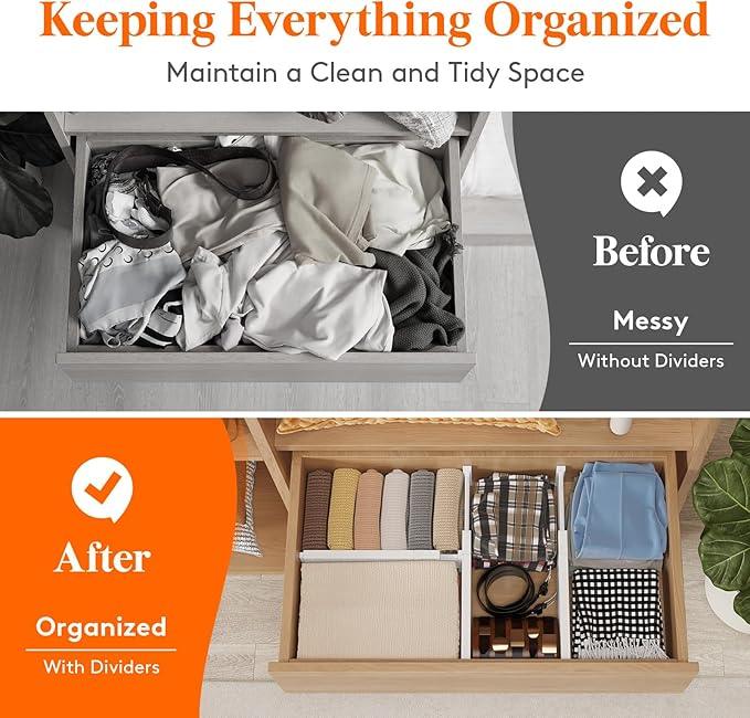 Lifewit 5 Pack Drawer Dividers Plastic 4" High, 13.5-22" Adjustable Drawer Organizers for Clothes, Expandable Dresser Separators in Bedroom/Bathroom/Kitchen/Fridge/Office Organization and Storage - ModernBath