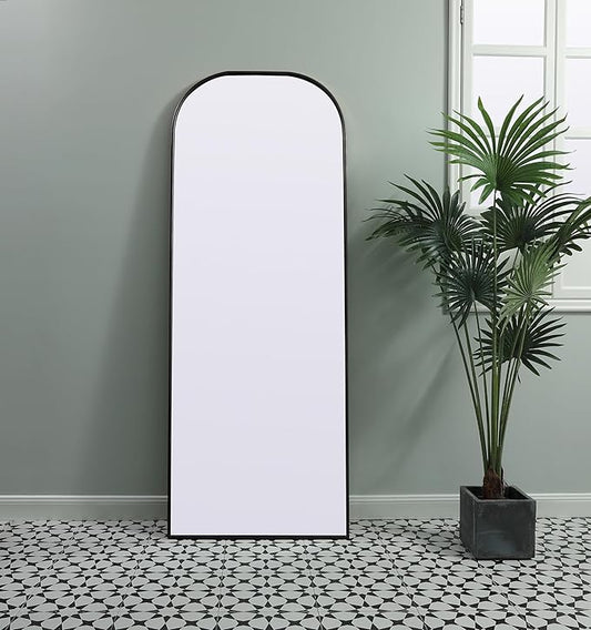Illuminate, Metal Frame Arch Full Length Mirror 28X74 Inch in, Modern, Black