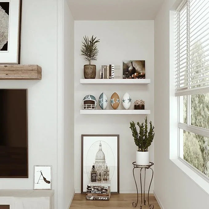 Vivelove Floating Shelves for Wall 24 inchs Long, 9.1” deep x 1.6” Wall Shelf for Bedroom, Bathroom, Living Room, Kitchen, Office Home Decor, Deep Wood Shelves with Invisible Brackets, Set of 2 White - ModernBath