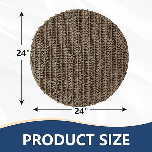 Arotive Luxury Round Chenille Bathroom Rug Mat, Extra Soft Thick Absorbent Shaggy Bath Rugs, Non-Slip Machine Wash Dry Plush Bath Mats for Bathroom, Shower and Tub, 24x24, Camel - ModernBath