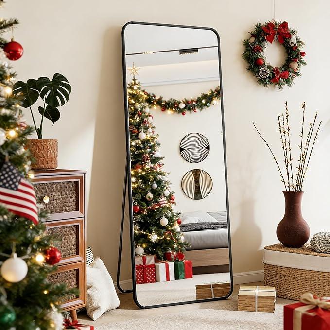BEAUTYPEAK Black Full Length Mirror, 56"x21" Rounded Corner Floor Mirror Standing Hanging or Leaning Against Wall, Suitable for Bedroom or Dressing Room - ModernBath