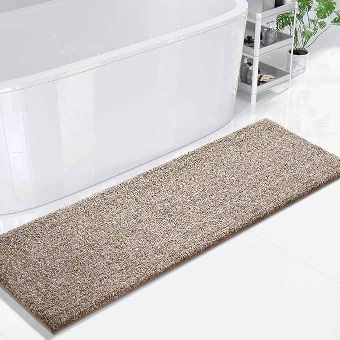 Yimobra Bathroom Runner Rug Non Slip Washable, Soft Absorbent Microfiber Long Bath Mat, Dual-Tone Decor Rug with Rubber Backing for Floor,Tub and Hallway,70x24,Home Essentials,Brown and White - ModernBath