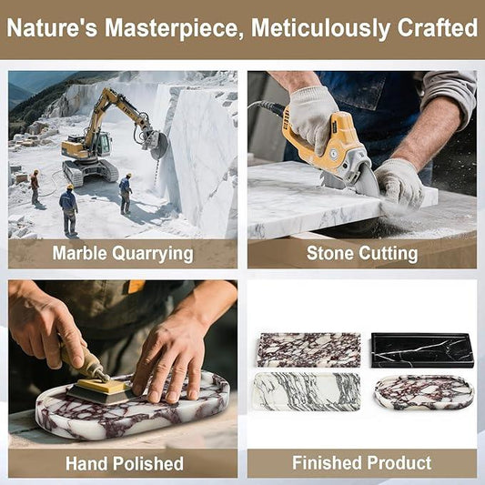 Natural Marble Vanity Tray - Moujings Genuine Marble Perfume Tray for Bathroom Decor, Stone Bathroom Vanity Organizer Tray for Kitchen Counter, Candles, Jewelry, Coffee, Makeup, Key - ModernBath