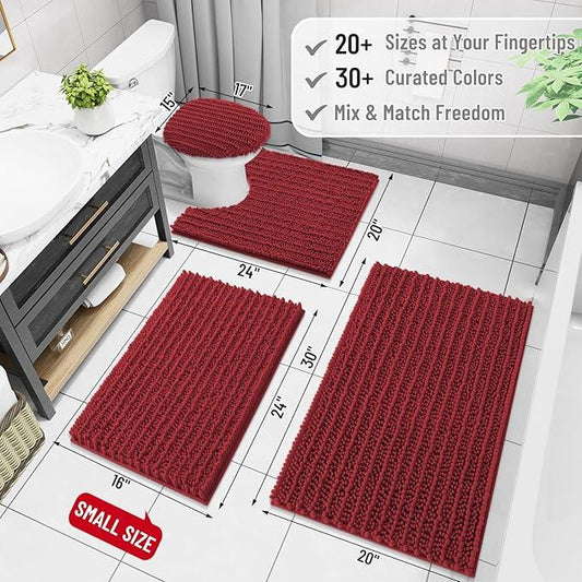 Arotive Luxury Chenille Bathroom Rug Mat, Extra Soft Thick Absorbent Shaggy Bath Rugs, Non-Slip Machine Wash Dry, Plush Bath Mats for Bathroom, Shower and Tub, 34x21, Red - ModernBath