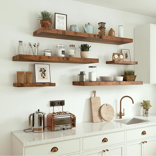 Vivelove Floating Shelves 10 inches Deep, 36x10 Shelves for Room,Wall Shelves for Bedroom, Living Room, Kitchen, Office, Bathroom Farmhouse Shelf, Home Decor with Invisible Bracket, Rustic Brown - ModernBath