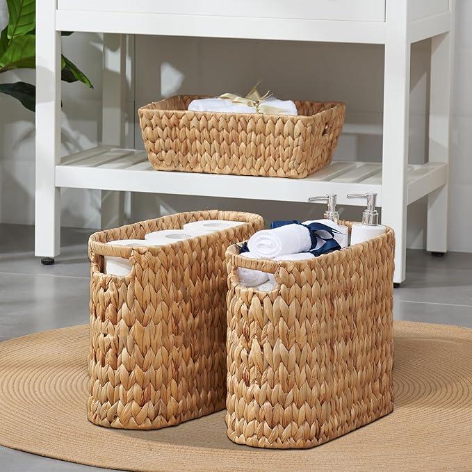 ELONG HOME Toilet Paper Storage for 9 Rolls, Water Hyacinth Wicker Toilet Paper Storage Holder, Toilet Paper Basket with Built-in Handles - ModernBath